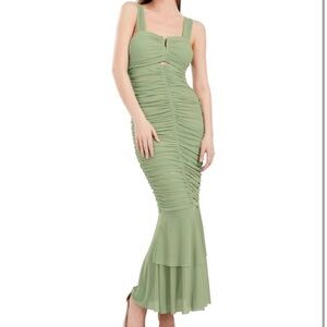 New Women XS Sexy Backless Zipper Pleated Ruffles Mermaid Fishtail Dress